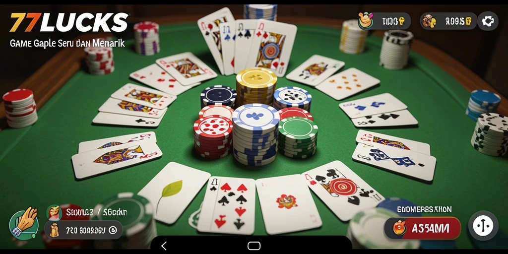 Tampilan gameplay seru di 77LUCKS yang menampilkan aktivitas Gaple.