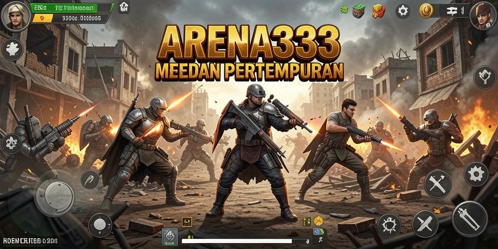 Screenshot gameplay ARENA333 dengan pertempuran seru di arena Battle Royale.