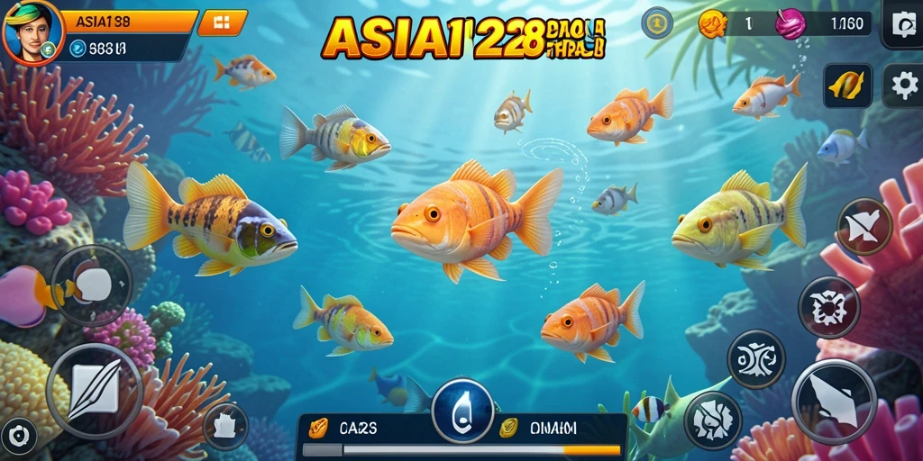 Tampilan gameplay seru dari ASIA128 saat menangkap ikan.