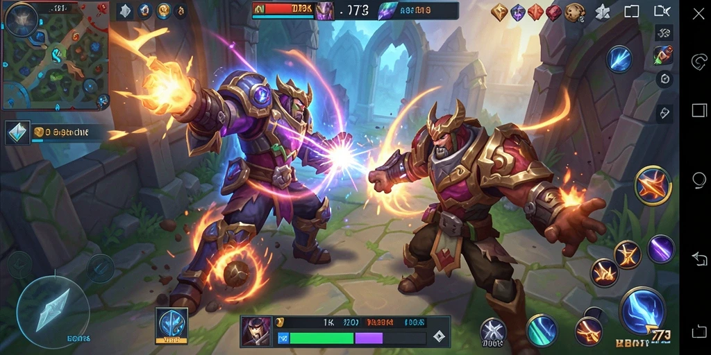 Screenshot D73 menampilkan aksi pertarungan seru dalam gameplay MOBA.