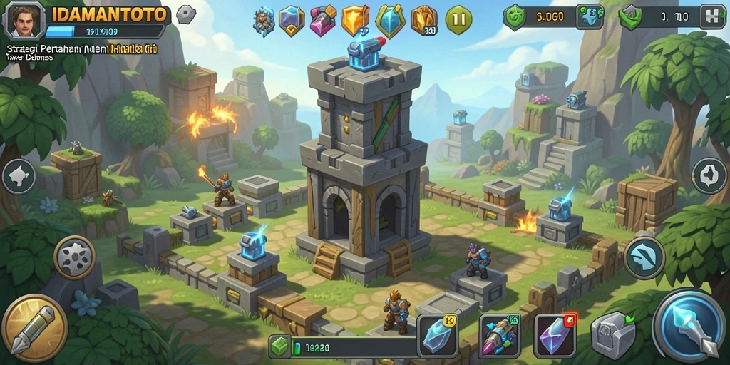 Screenshot gameplay <strong>IDAMANTOTO</strong> menampilkan aksi pertahanan menara yang seru.