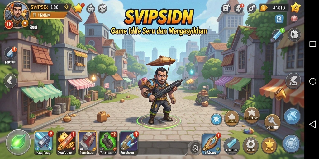 Tampilan gameplay <strong>SVIPSIDN</strong> dengan berbagai aktivitas Idle yang menarik.